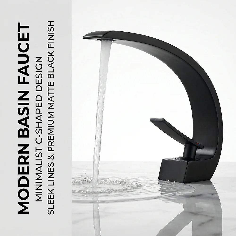 Silicone Tap Washer - Grifo de Baño Negro Mate, Grifo