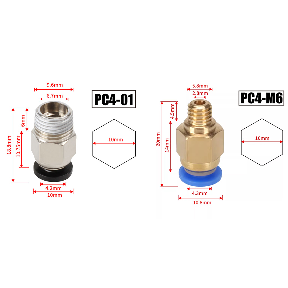Ptfe Tape Thread - 10 piezas/lote Conectores Neumáticos PC4-M10 para